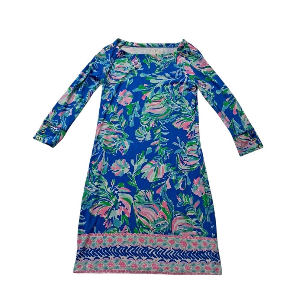 Lilly Pulitzer Sophie Dress Women's XS Blue Pink Knee Length Tropical Vacation‎